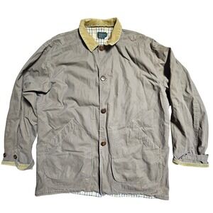 Vintage J.Crew Barn Jacket Chore Coat L Corduroy Trim Collar Plaid Lined 90s